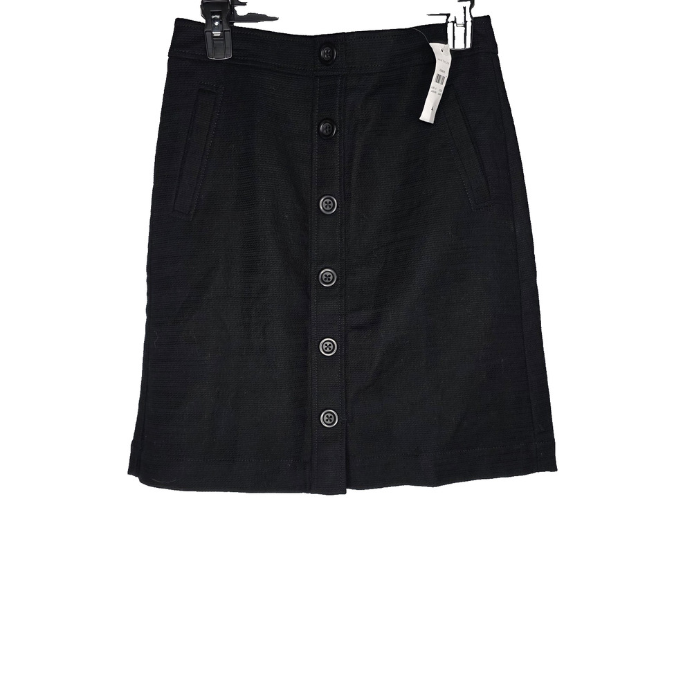 Ann Taylor Womens Size 4 Black Lined Pockets Front Button Straight Career Skirt